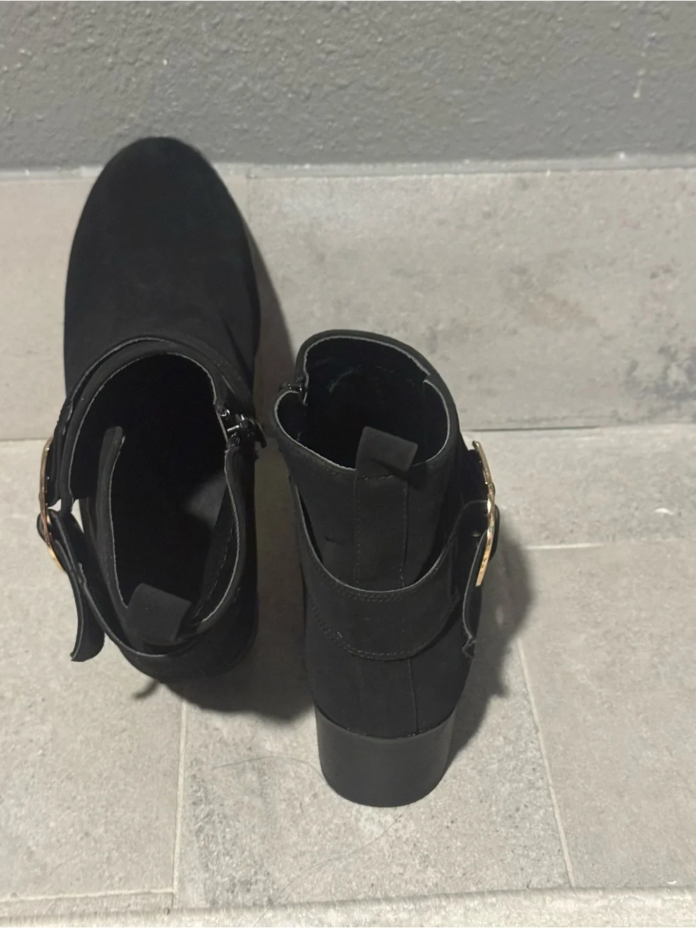 Black Ankle Boots with Gold Buckle - Women